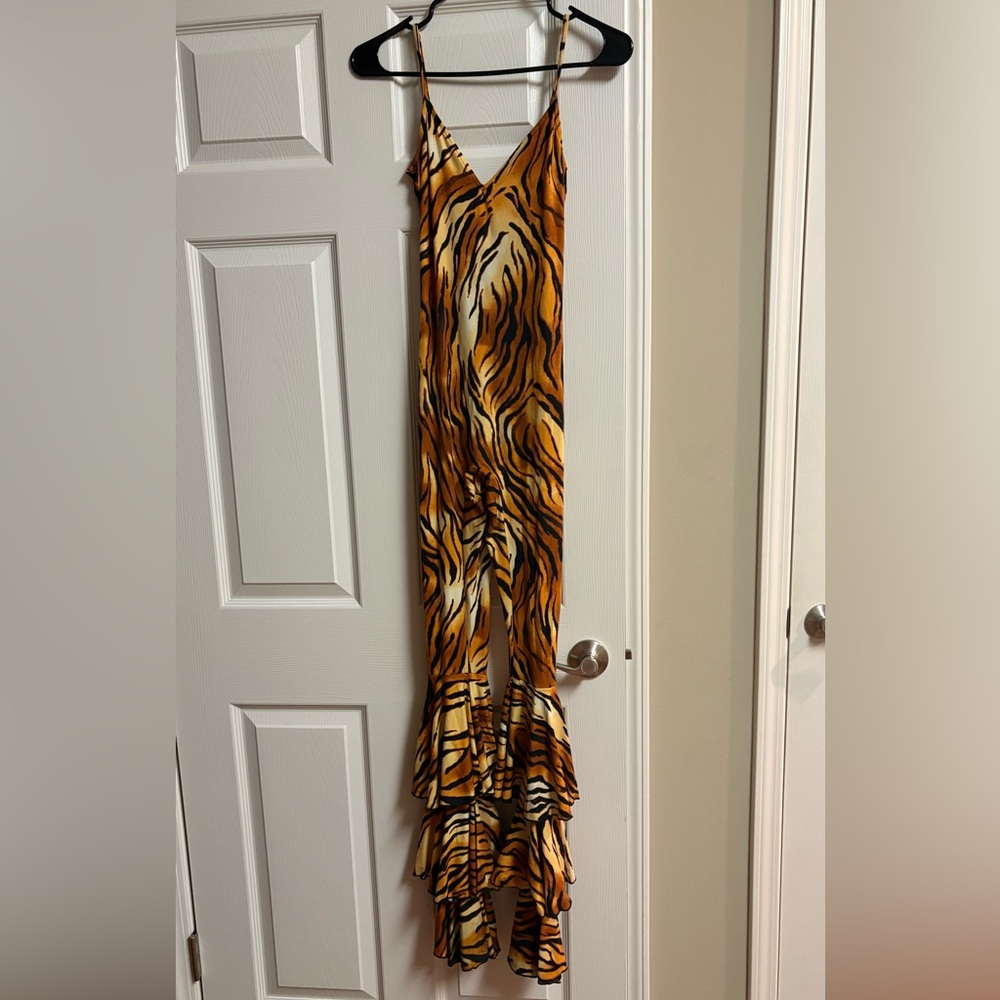 Tiger Print Ruffled Jumpsuit